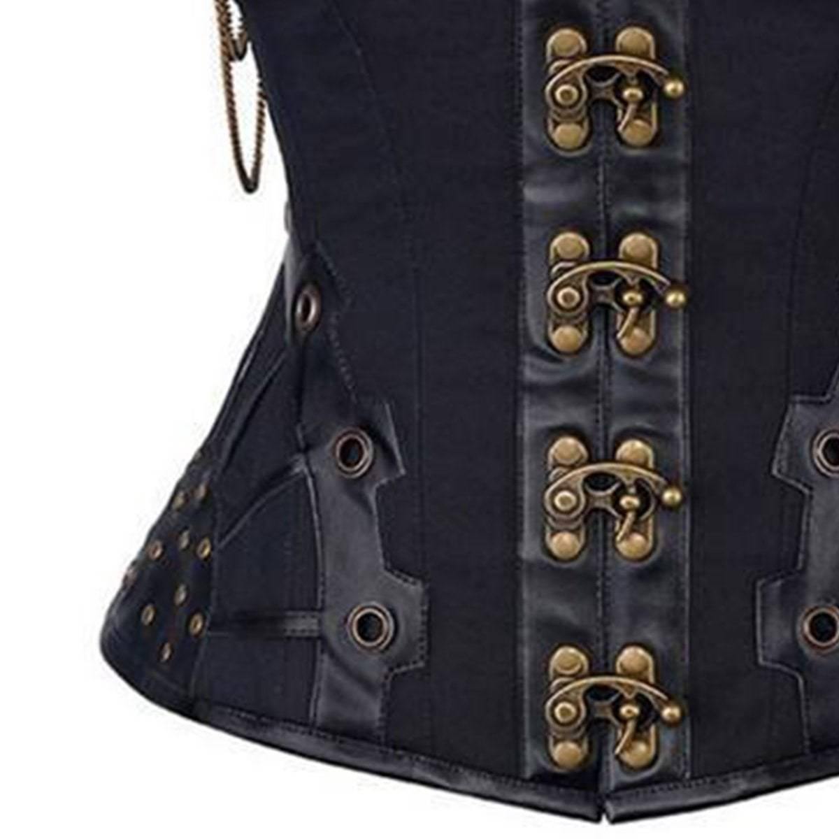 Vintage Steampunk Corset Overbust for Women, Polyester/Spandex, Black - American Legend Rider
