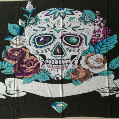 Beach Mandala Skull Shawl, Polyester, 59 x 39.4 in, Black with Skull & Roses Print - American Legend Rider