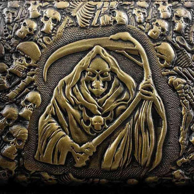 Handmade Grim Reaper Wallet Purse, Eco Leather, 8 x 4.3 in, Brown/Gold - American Legend Rider