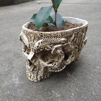 Handmade Human Skull Flower Pot, Eco-Friendly Resin, 6.3 x 4.9 x 3.8 In - American Legend Rider
