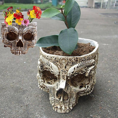 Handmade Human Skull Flower Pot, Eco-Friendly Resin, 6.3 x 4.9 x 3.8 In - American Legend Rider