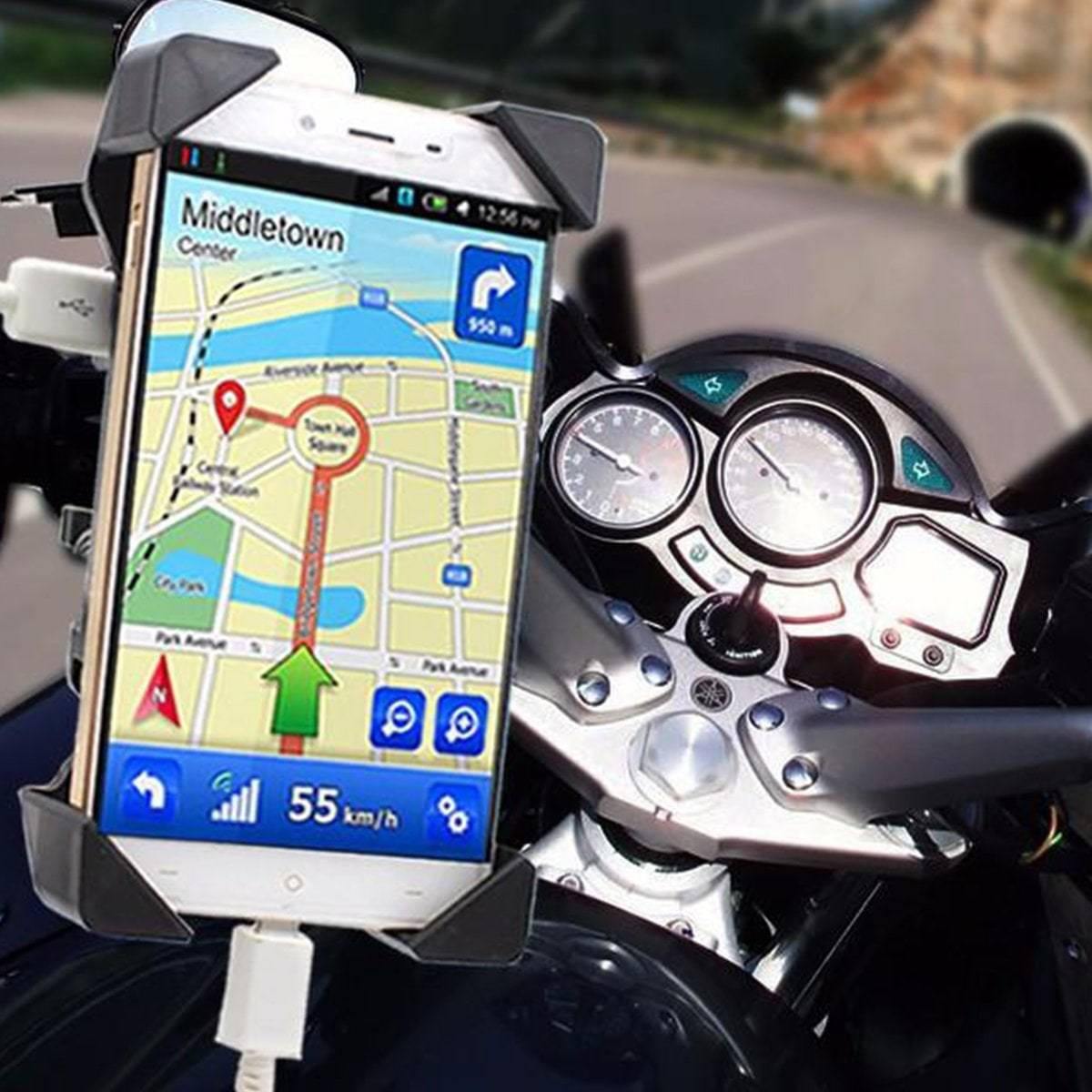 Motorcycle Phone Mount Holder with USB Charger Port, 3.5-7" Screen Fit, Universal for 7/8" Handlebar - American Legend Rider