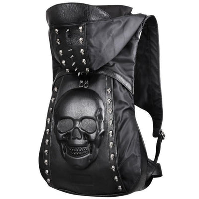 A black 3D Skull Backpack Hoodie with a skull on it.