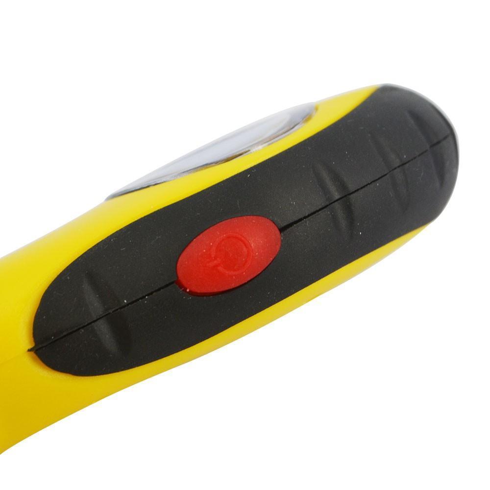 A yellow and black Tire Pressure Tester with a red button.