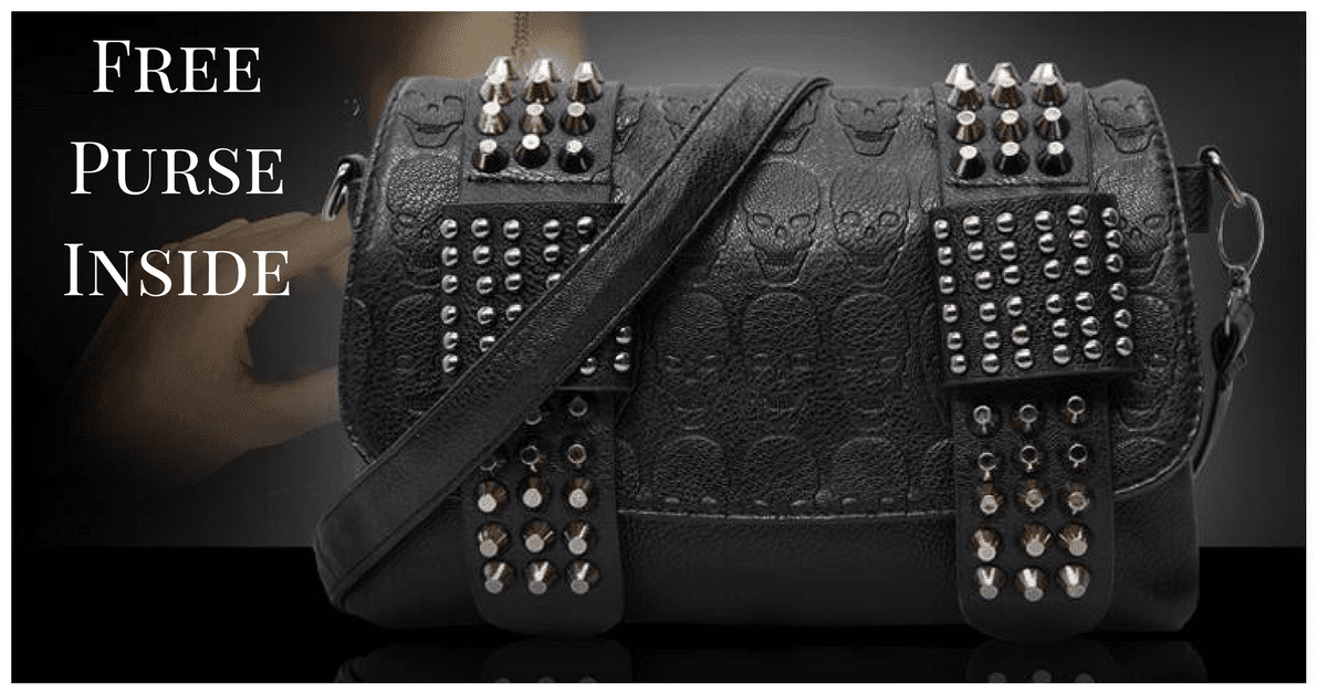 Women's Vintage Skull Studded Rivet Shoulder Bag w/ Free