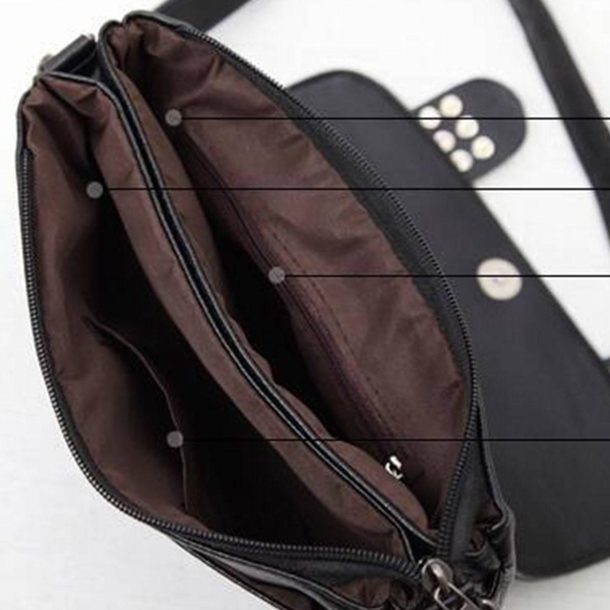 Vintage Skull Studded Rivet Shoulder Bag w/ Free Skull Wallet, Eco-Leather, Black - American Legend Rider
