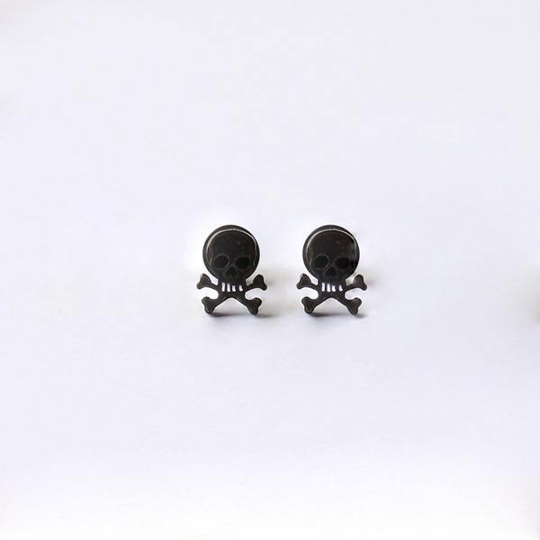 Titanium Rock Pirate Skull Screw Back Stud Earrings - American Legend Rider