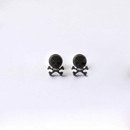 Titanium Rock Pirate Skull Screw Back Stud Earrings - American Legend Rider
