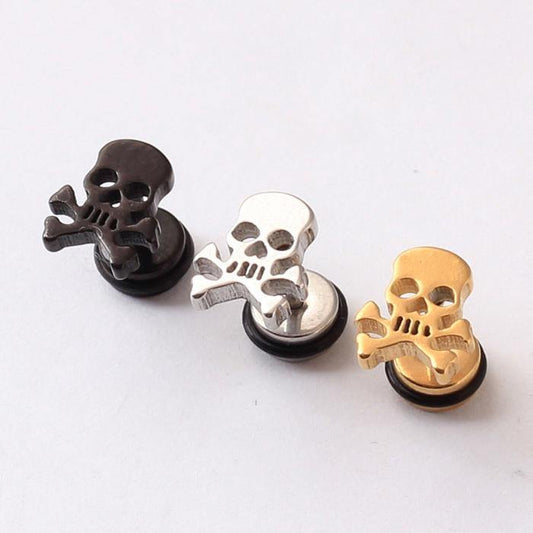 Titanium Rock Pirate Skull Screw Back Stud Earrings - American Legend Rider