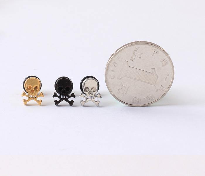 Titanium Rock Pirate Skull Screw Back Stud Earrings - American Legend Rider