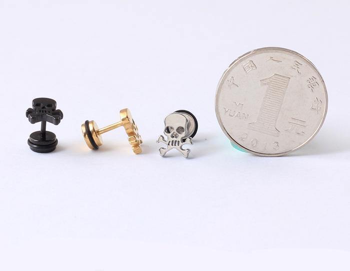 Titanium Rock Pirate Skull Screw Back Stud Earrings - American Legend Rider