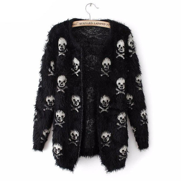 Women's Skull Knitted Sweater Cardigan, Cotton/Polyester, One Size