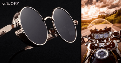 A picture of a motorcycle and a pair of Rebel Sunglasses.