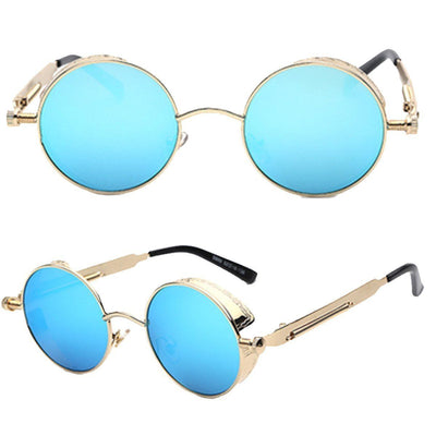 A pair of Rebel Sunglasses with blue mirrored lenses.