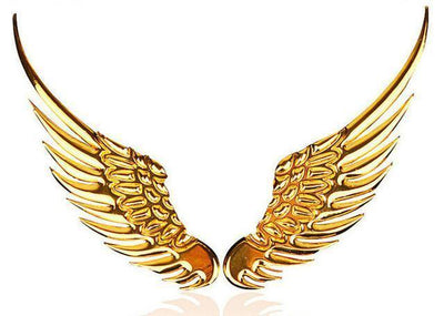 A pair of 3D Metal Angel Wing Car Styling Decal Stickers on a white background.