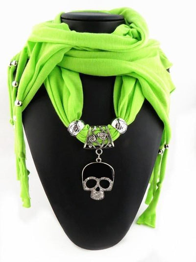 A green Fashion Skull Pendant Scarf.