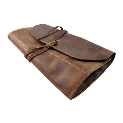 Handmade Roll Up Leather Tool Bag, 10 Slots, Brown - American Legend Rider
