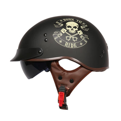 D.O.T. Born to Ride Skull Cap Half Shell Motorcycle Helmet, Dull Black - American Legend Rider