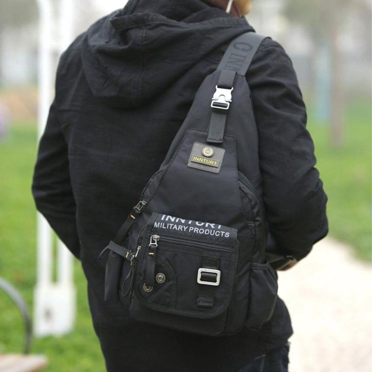 Men's Premium Nylon Crossbody Bag, Black, Army Green - American Legend Rider