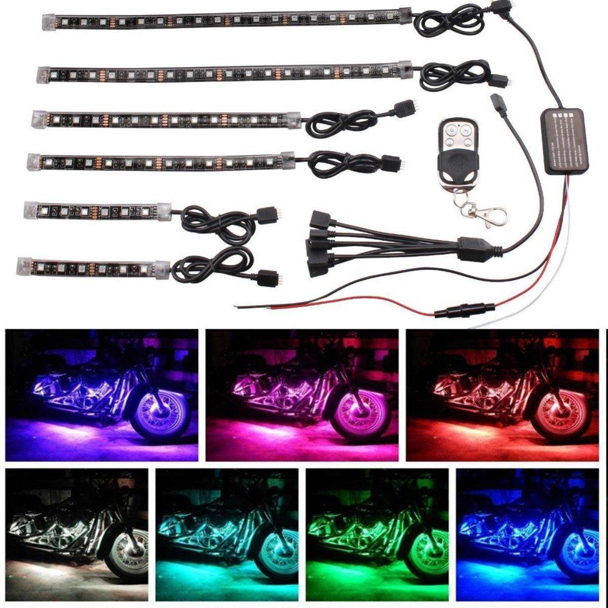 Motorcycle 6x LED Lights Ultra Flexible Strips, Rgb, Waterproof, w/ Remote Controller - American Legend Rider