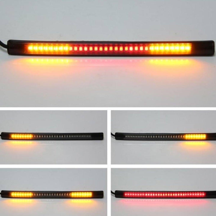 Universal Motorcycle 48 Led Lights Bar Strip, Tail Brake Stop/Turn Signal/License Plate Light (Red, Amber Color)