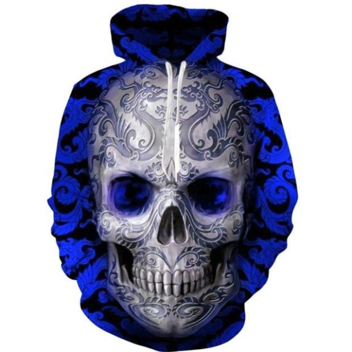 Retro Blue Skull Hoodie - American Legend Rider