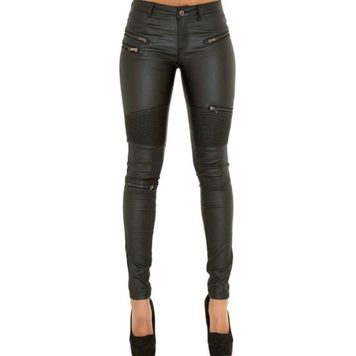 Women's Chick PU Leather Sexy Skinny Pants, Black - American Legend Rider