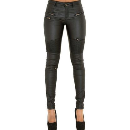 Women's Chick PU Leather Sexy Skinny Pants, Black - American Legend Rider
