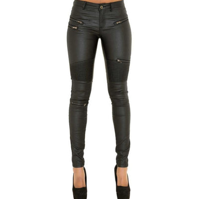High Waist Stretch Pu Leather Motorcycle Pants For Women Skin