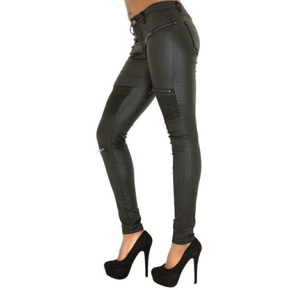 Women's Chick PU Leather Sexy Skinny Pants, Black - American Legend Rider