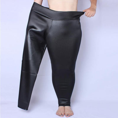 Women's Faux Leather Skinny Pants, High Waist, Faux Leather/Modal/Spandex, XL-5XL, Black - American Legend Rider
