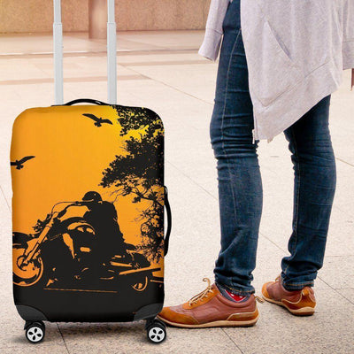 Biker Silhouette Luggage Cover, Polyester/Spandex, S-M-L, Yellow w/Black Silhouette - American Legend Rider