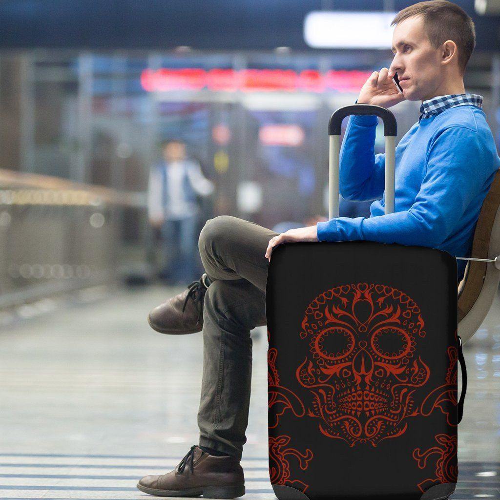Bloody Skull Luggage Cover, Polyester/Spandex, Black with Red Skull Print - American Legend Rider