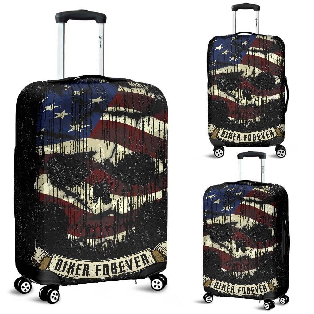 Shredded Skull American Flag Luggage Cover, Polyester/Spandex, Black/White/Red - American Legend Rider