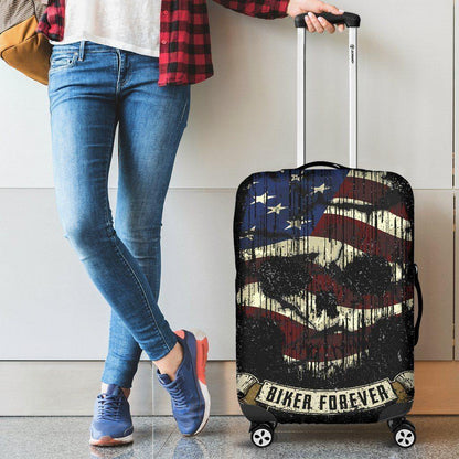Shredded Skull American Flag Luggage Cover, Polyester/Spandex, Black/White/Red - American Legend Rider