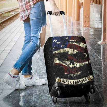 Shredded Skull American Flag Luggage Cover, Polyester/Spandex, Black/White/Red - American Legend Rider