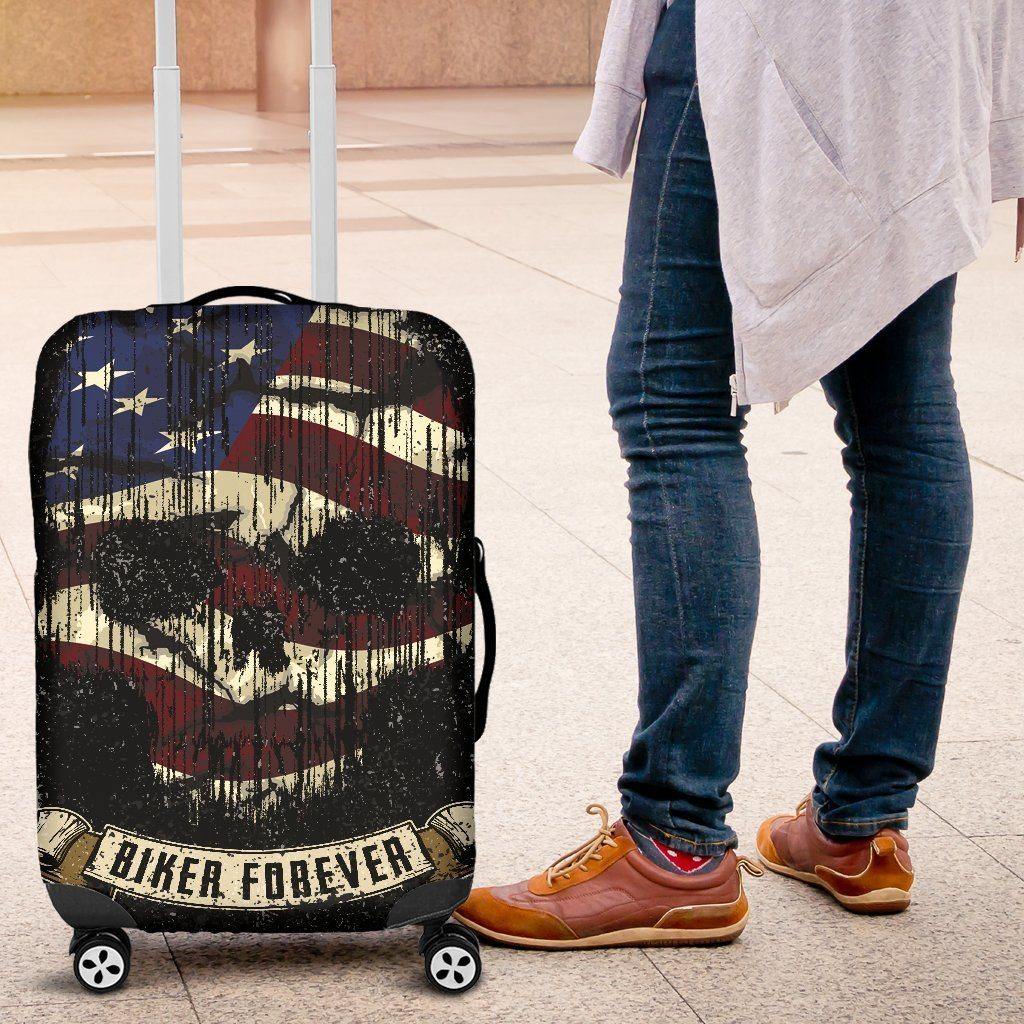 Shredded Skull American Flag Luggage Cover, Polyester/Spandex, Black/White/Red - American Legend Rider