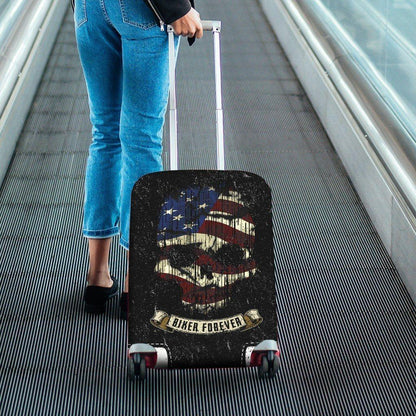 Shredded Skull American Flag Luggage Cover, Polyester/Spandex, Black/White/Red - American Legend Rider