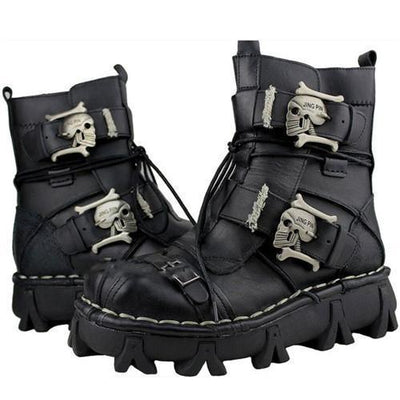 Handmade Skull Leather Boots + Free Leg Bag - American Legend Rider