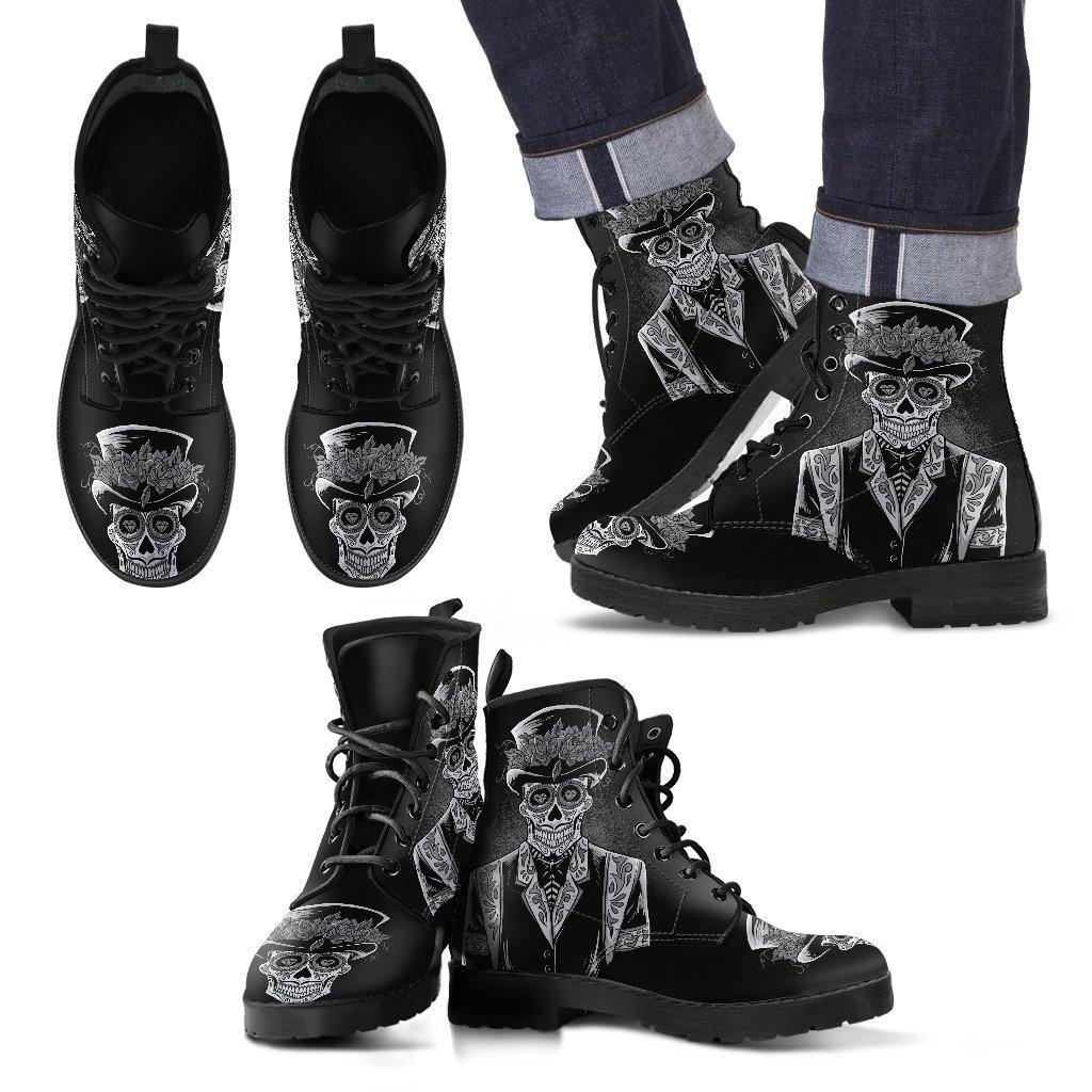Men's Sugar Skull Day Of The Dead Edgy Punk Boots, Vegan-Friendly Leather, Black - American Legend Rider