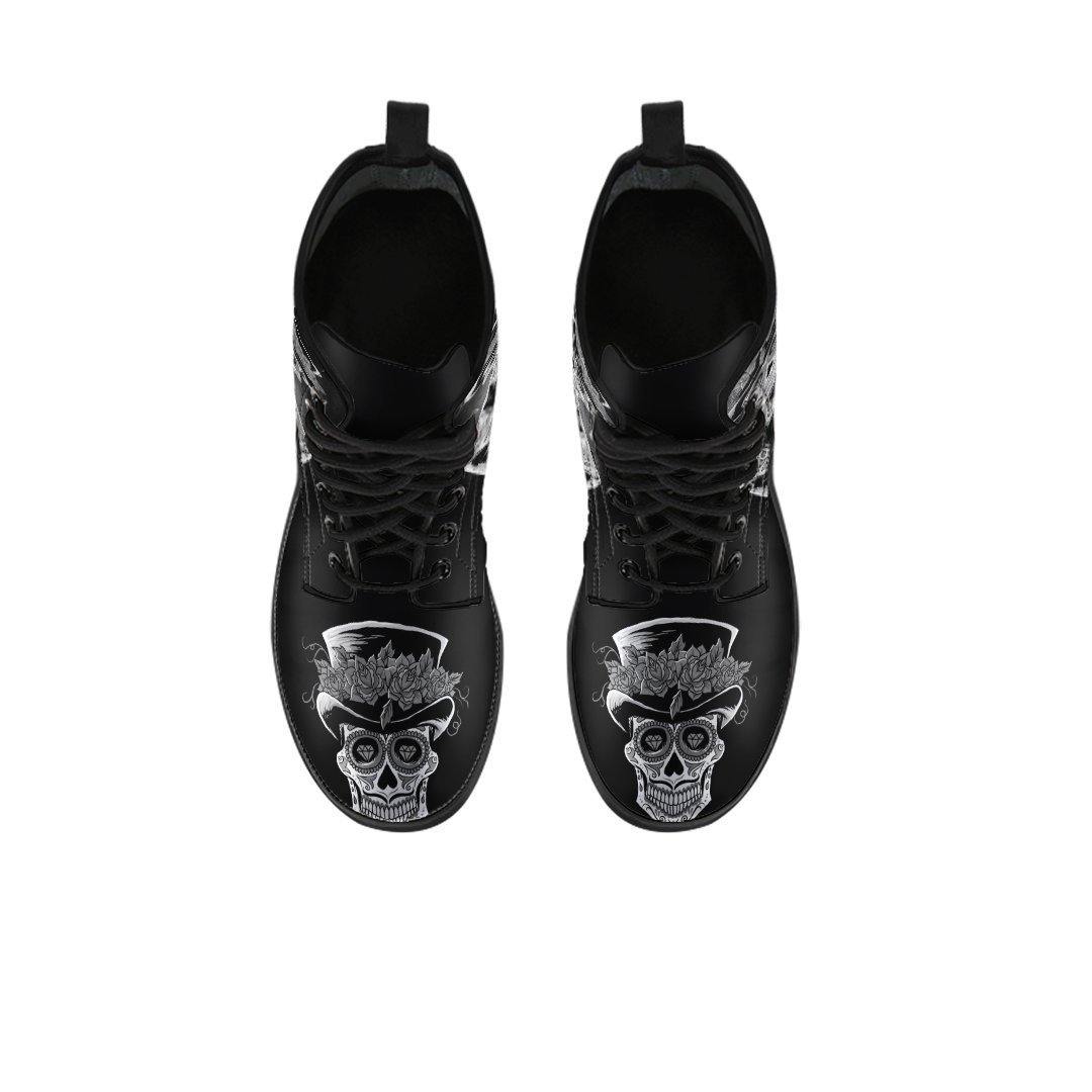 Men's Sugar Skull Day Of The Dead Edgy Punk Boots, Vegan-Friendly Leather, Black - American Legend Rider