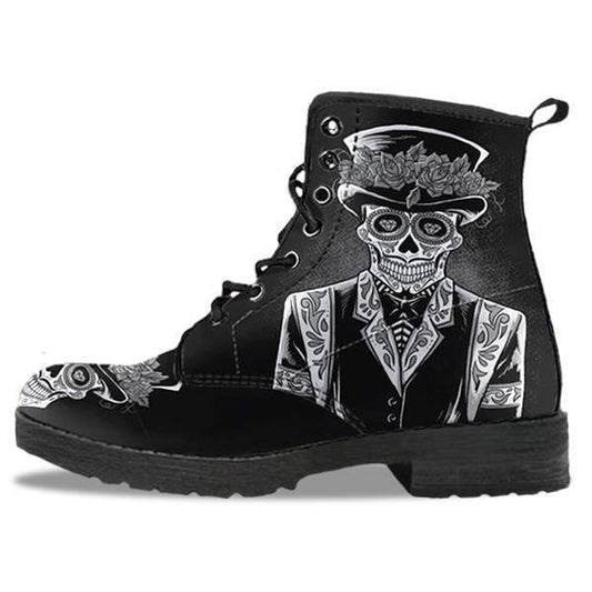 Men's Sugar Skull Day Of The Dead Edgy Punk Boots, Vegan-Friendly Leather, Black - American Legend Rider