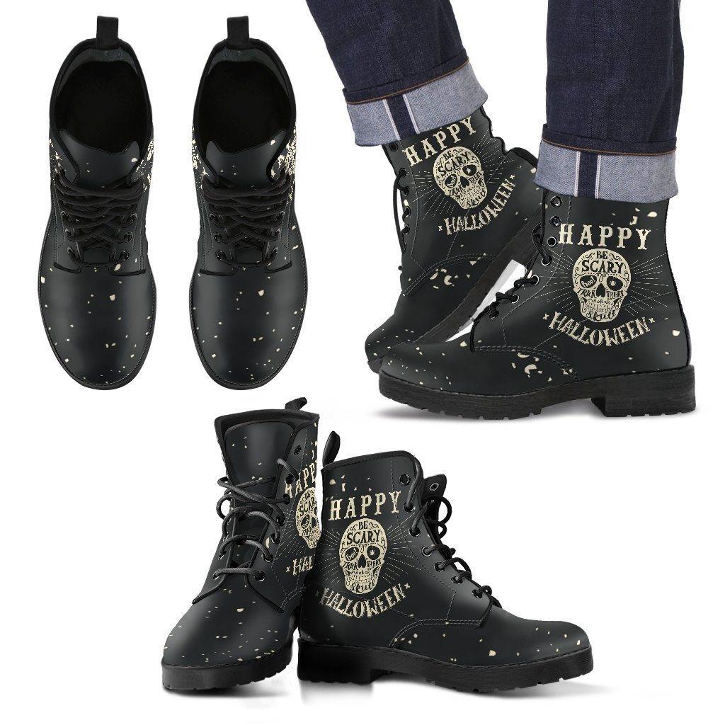 Gothic Halloween Biker Boots for Him & Her, Vegan-Friendly Black Leather - American Legend Rider