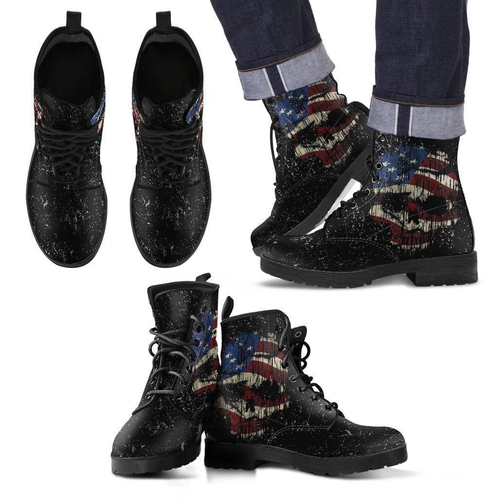 Shredded Skull American Flag Boots for Him & Her, Black - American Legend Rider