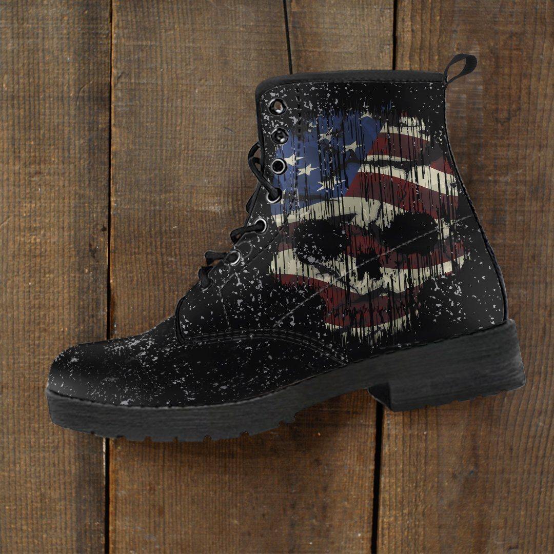 Shredded Skull American Flag Boots for Him & Her, Black - American Legend Rider
