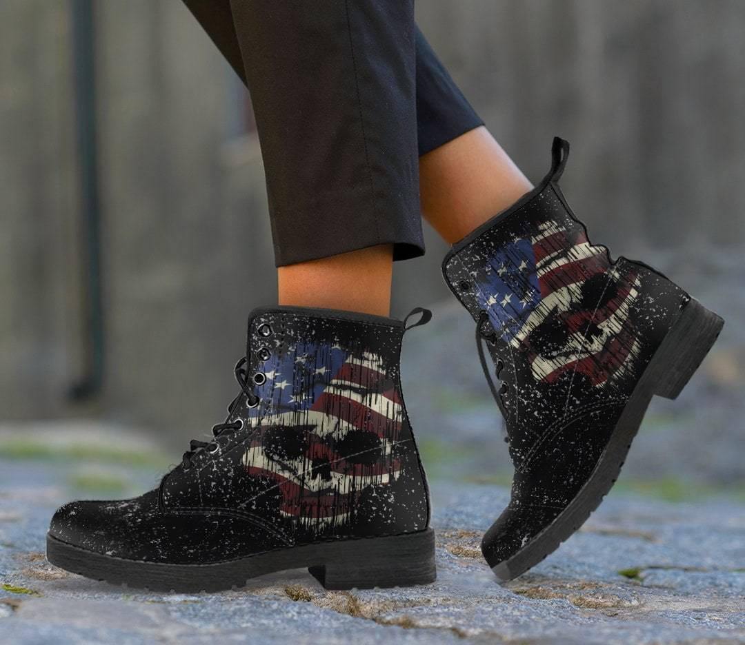 Shredded Skull American Flag Boots for Him & Her, Black - American Legend Rider