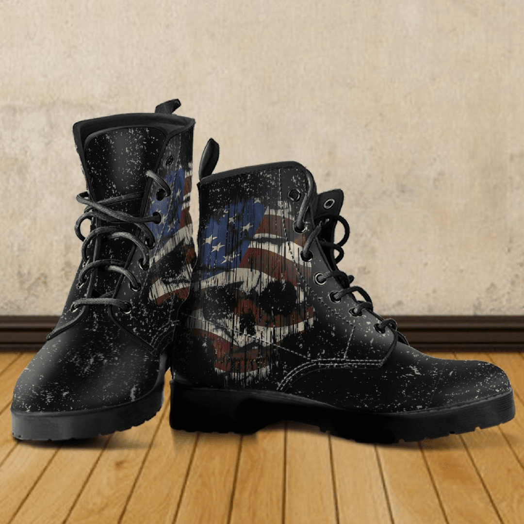 Shredded Skull American Flag Boots for Him & Her, Black - American Legend Rider