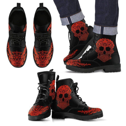 Men's Bloody Skull Boots, Vegan-Friendly Leather, Black/Red - American Legend Rider