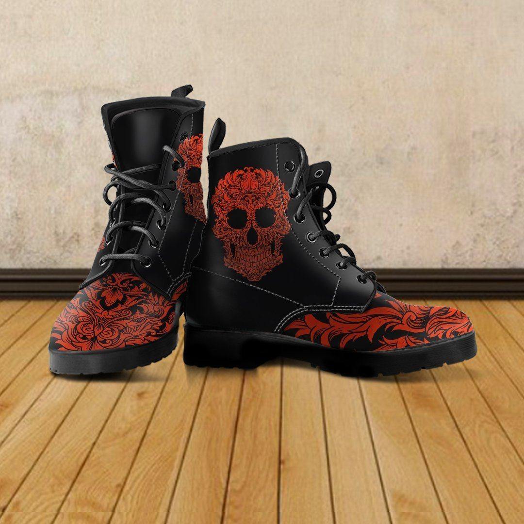 Men's Bloody Skull Boots, Vegan-Friendly Leather, Black/Red - American Legend Rider