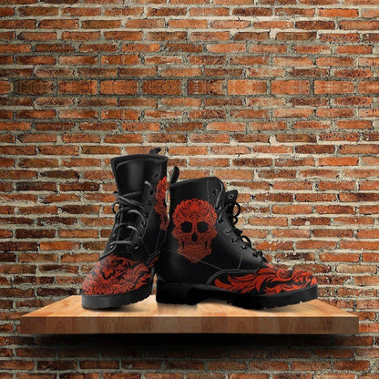 Women's Bloody Skull Boots, Vegan-Friendly Leather, Black/Red - American Legend Rider